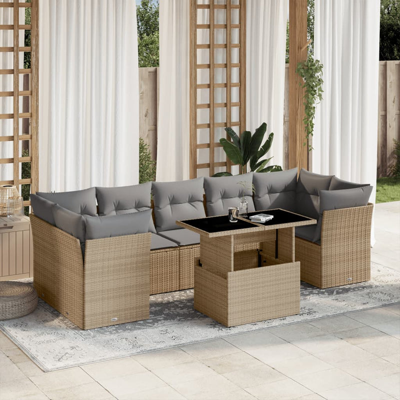 8 Piece Garden Sofa Set with Cushions Beige Poly Rattan Payday Deals