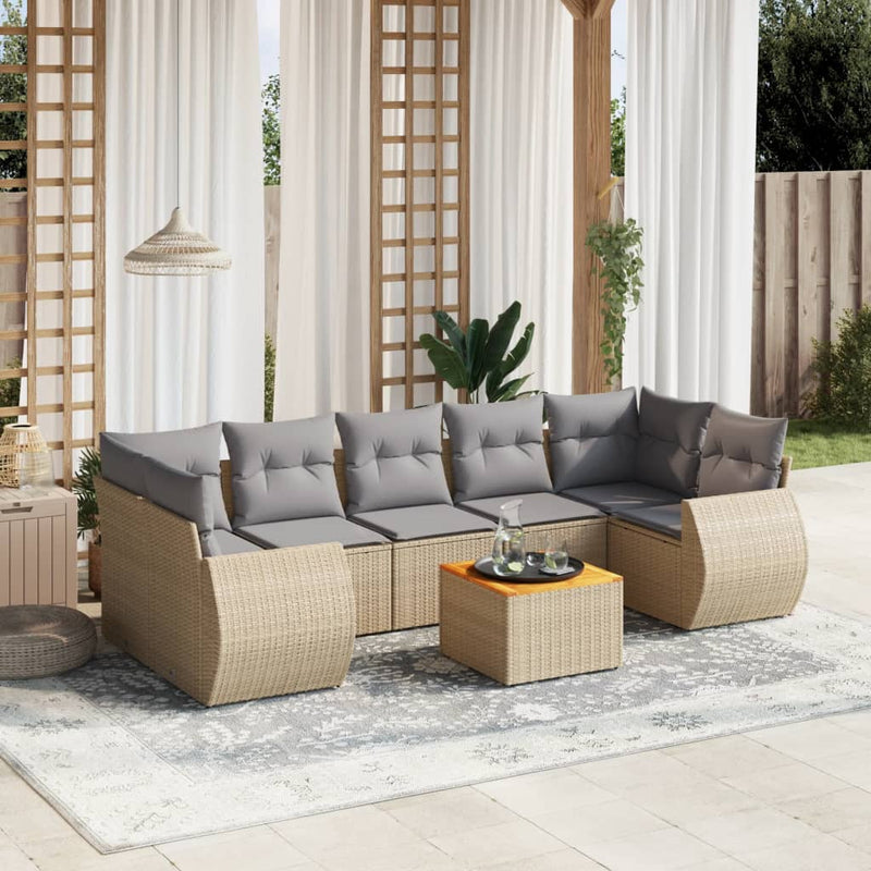 8 Piece Garden Sofa Set with Cushions Beige Poly Rattan Payday Deals