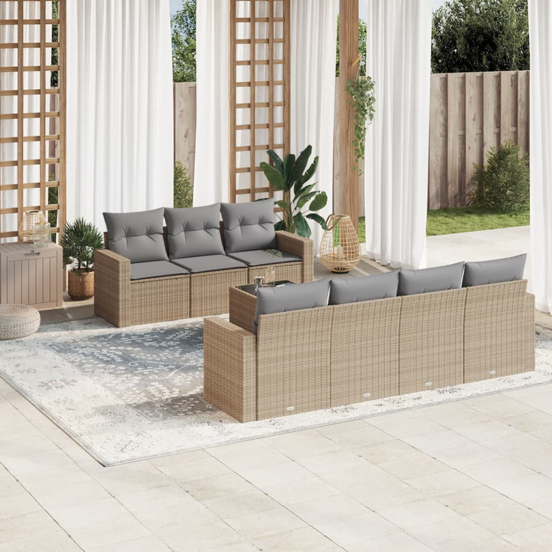 8 Piece Garden Sofa Set with Cushions Beige Poly Rattan Payday Deals