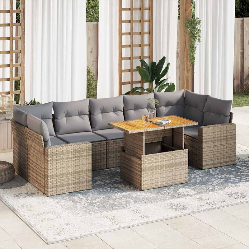 8 Piece Garden Sofa Set with Cushions Beige Poly Rattan Payday Deals