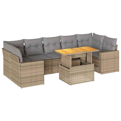 8 Piece Garden Sofa Set with Cushions Beige Poly Rattan Payday Deals