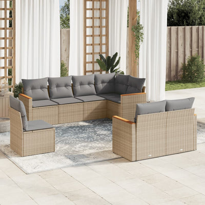 8 Piece Garden Sofa Set with Cushions Beige Poly Rattan