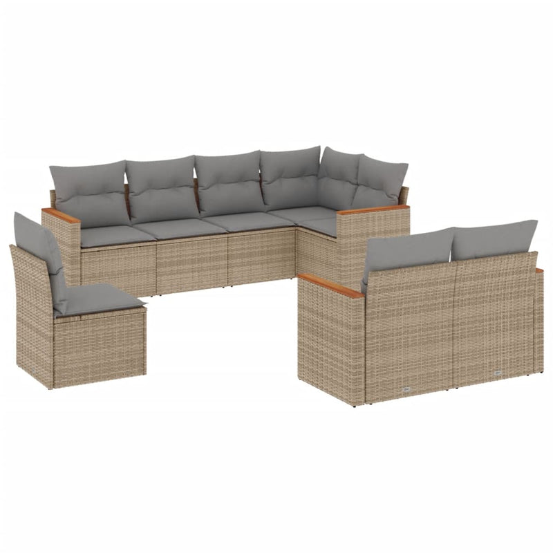 8 Piece Garden Sofa Set with Cushions Beige Poly Rattan Payday Deals