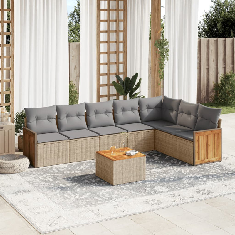 8 Piece Garden Sofa Set with Cushions Beige Poly Rattan Payday Deals