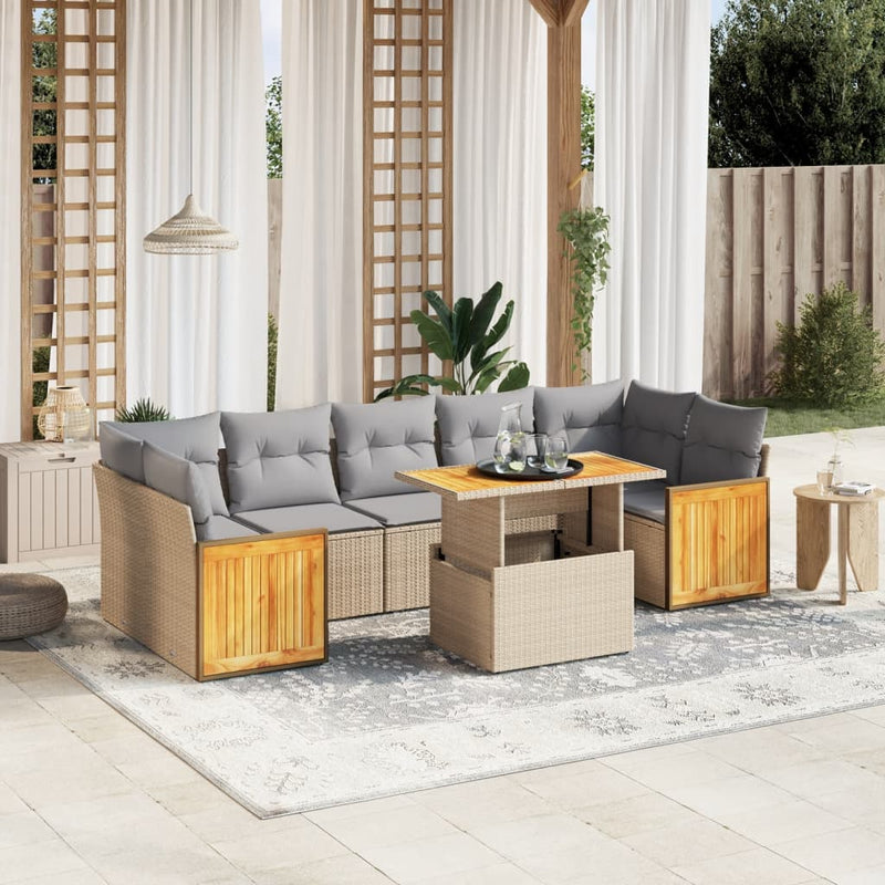 8 Piece Garden Sofa Set with Cushions Beige Poly Rattan Payday Deals