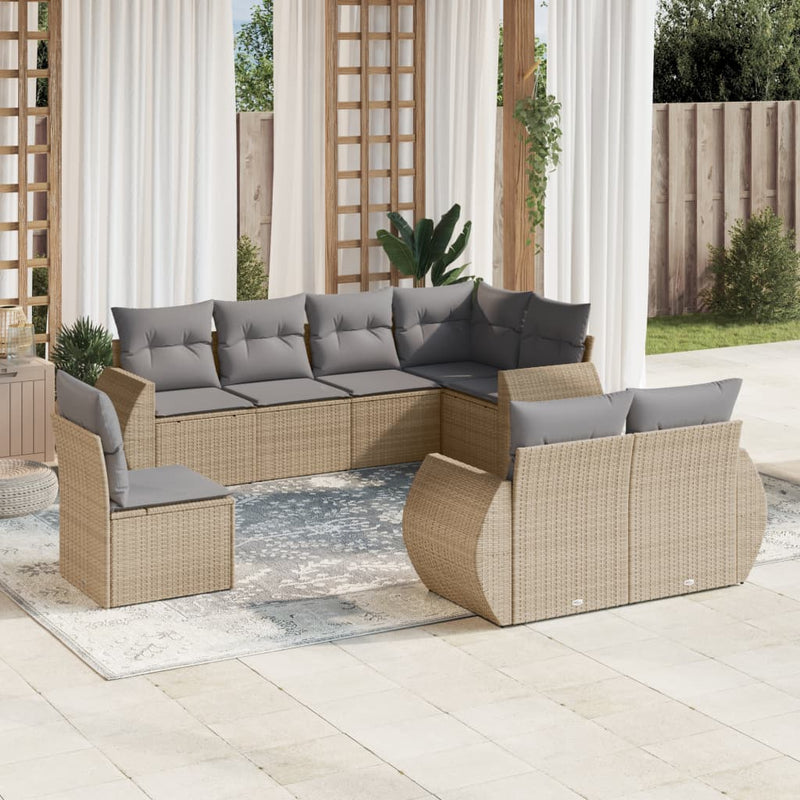 8 Piece Garden Sofa Set with Cushions Beige Poly Rattan Payday Deals