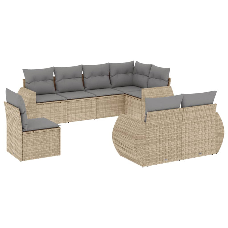 8 Piece Garden Sofa Set with Cushions Beige Poly Rattan Payday Deals