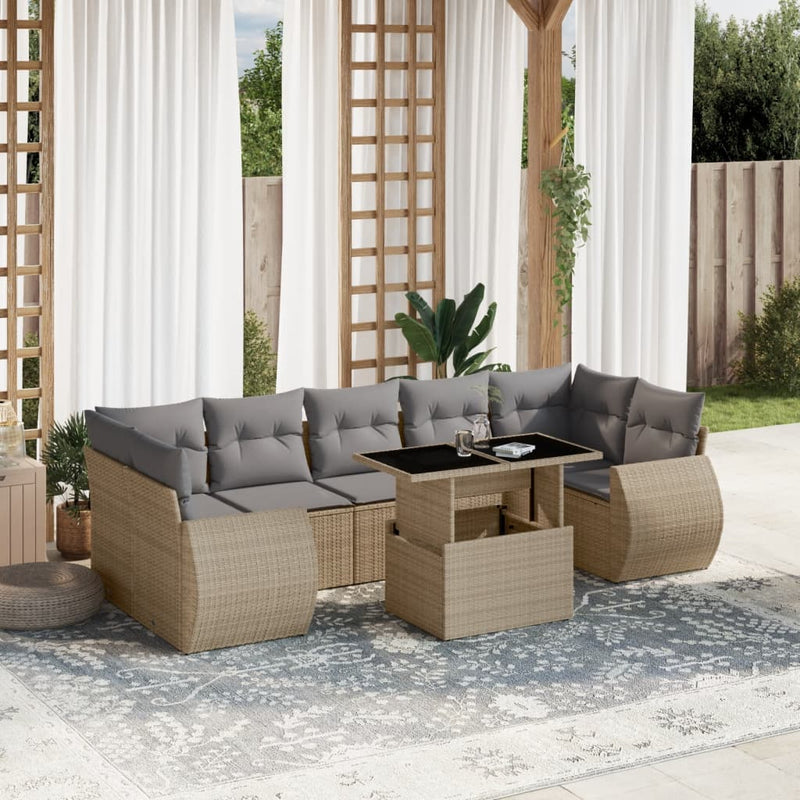 8 Piece Garden Sofa Set with Cushions Beige Poly Rattan Payday Deals