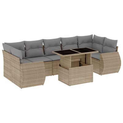 8 Piece Garden Sofa Set with Cushions Beige Poly Rattan Payday Deals