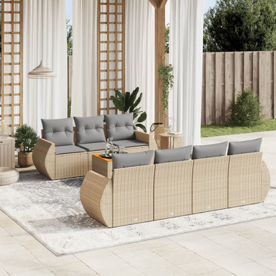 8 Piece Garden Sofa Set with Cushions Beige Poly Rattan