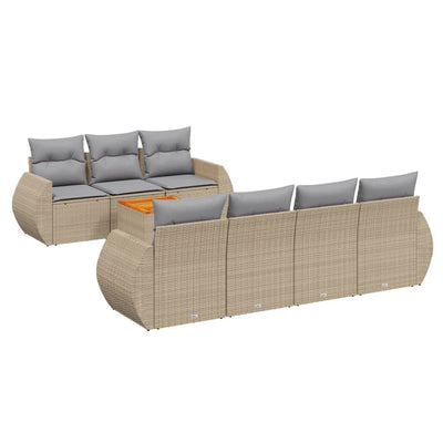 8 Piece Garden Sofa Set with Cushions Beige Poly Rattan Payday Deals