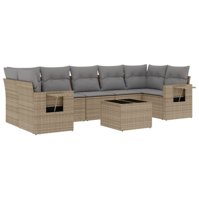 8 Piece Garden Sofa Set with Cushions Beige Poly Rattan Payday Deals