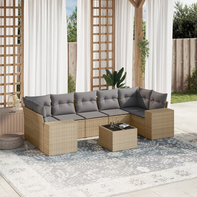 8 Piece Garden Sofa Set with Cushions Beige Poly Rattan