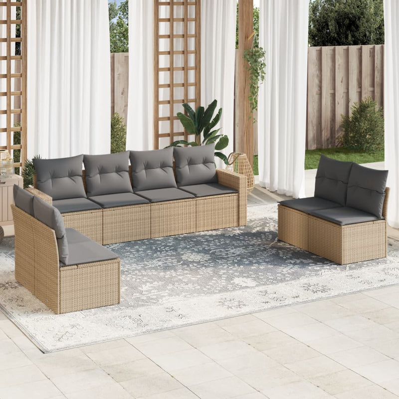 8 Piece Garden Sofa Set with Cushions Beige Poly Rattan Payday Deals