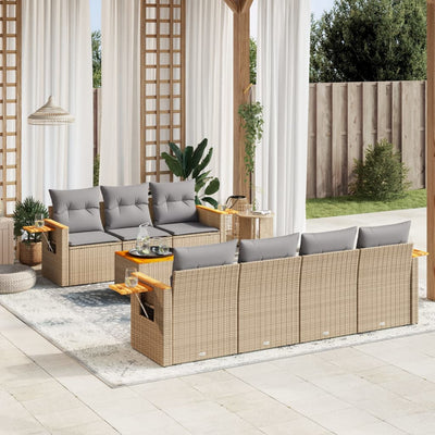 8 Piece Garden Sofa Set with Cushions Beige Poly Rattan