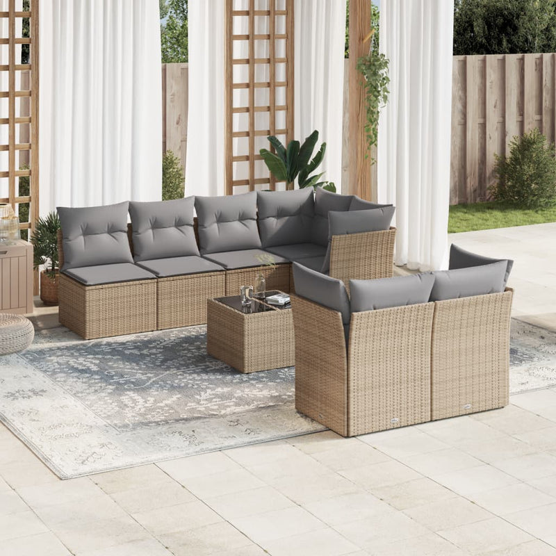 8 Piece Garden Sofa Set with Cushions Beige Poly Rattan Payday Deals