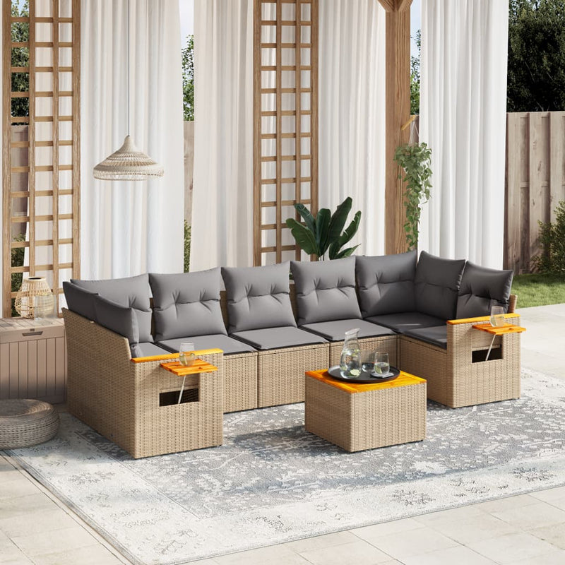 8 Piece Garden Sofa Set with Cushions Beige Poly Rattan Payday Deals