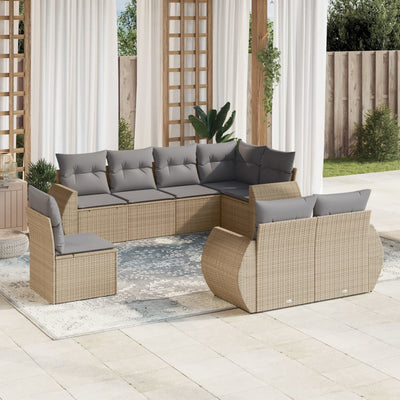 8 Piece Garden Sofa Set with Cushions Beige Poly Rattan