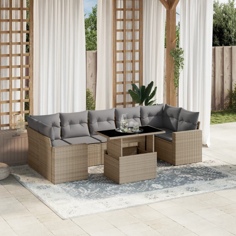 8 Piece Garden Sofa Set with Cushions Beige Poly Rattan Payday Deals