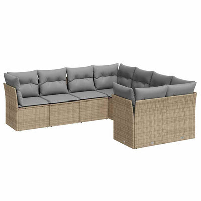 8 Piece Garden Sofa Set with Cushions Beige Poly Rattan Payday Deals