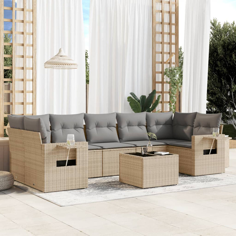 8 Piece Garden Sofa Set with Cushions Beige Poly Rattan Payday Deals