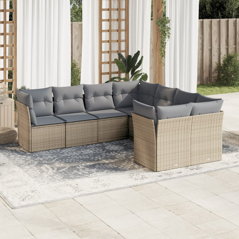 8 Piece Garden Sofa Set with Cushions Beige Poly Rattan Payday Deals