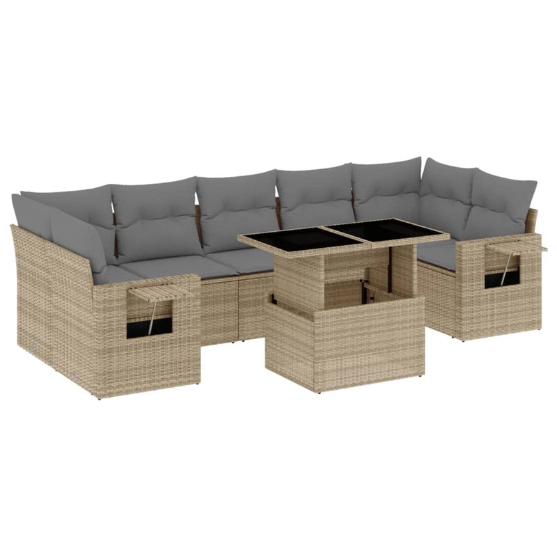 8 Piece Garden Sofa Set with Cushions Beige Poly Rattan Payday Deals