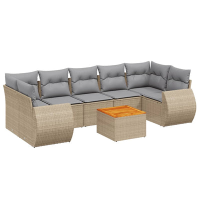 8 Piece Garden Sofa Set with Cushions Beige Poly Rattan Payday Deals