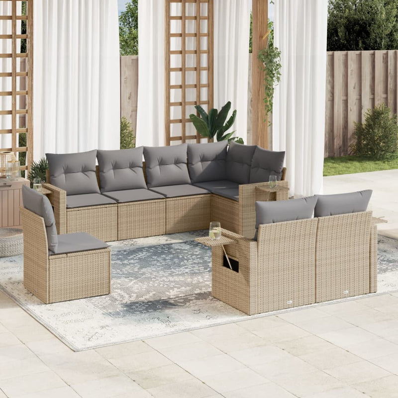 8 Piece Garden Sofa Set with Cushions Beige Poly Rattan Payday Deals