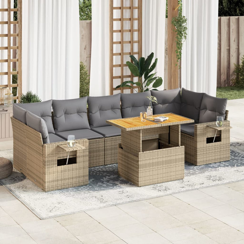 8 Piece Garden Sofa Set with Cushions Beige Poly Rattan Payday Deals