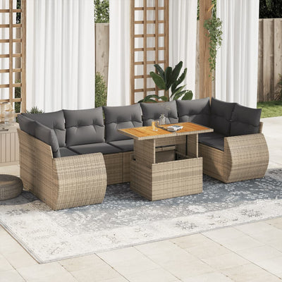 8 Piece Garden Sofa Set with Cushions Beige Poly Rattan