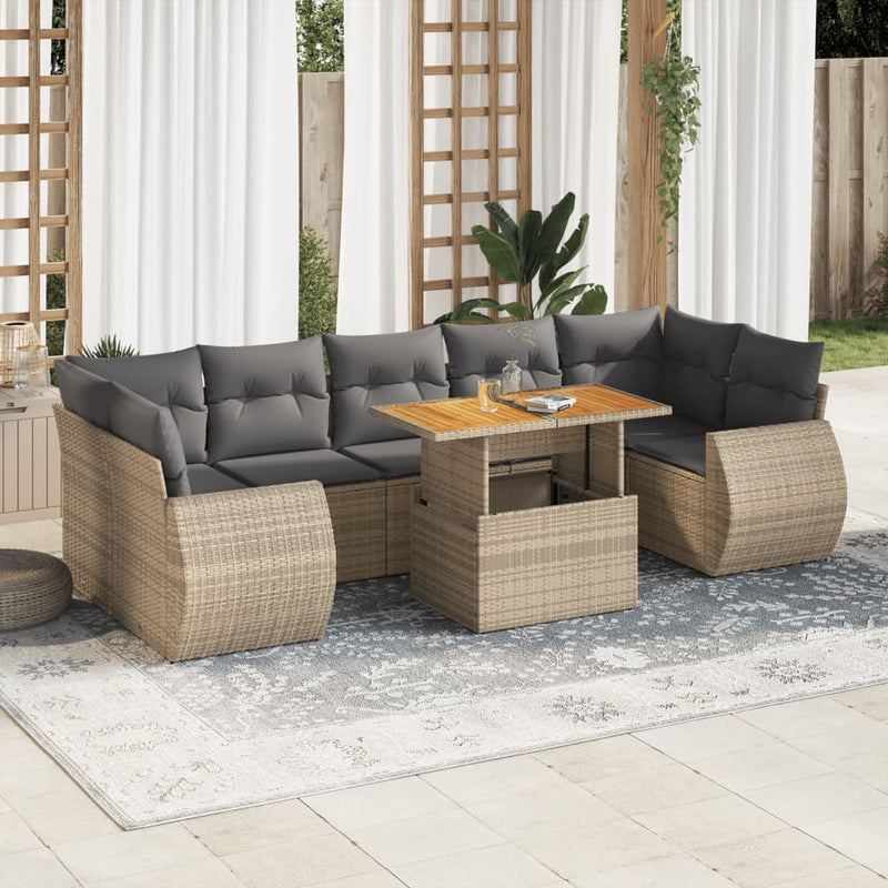 8 Piece Garden Sofa Set with Cushions Beige Poly Rattan Payday Deals