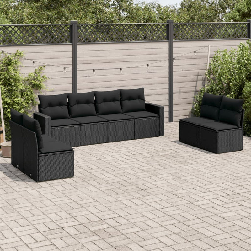 8 Piece Garden Sofa Set with Cushions Black Poly Rattan Payday Deals