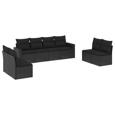 8 Piece Garden Sofa Set with Cushions Black Poly Rattan Payday Deals