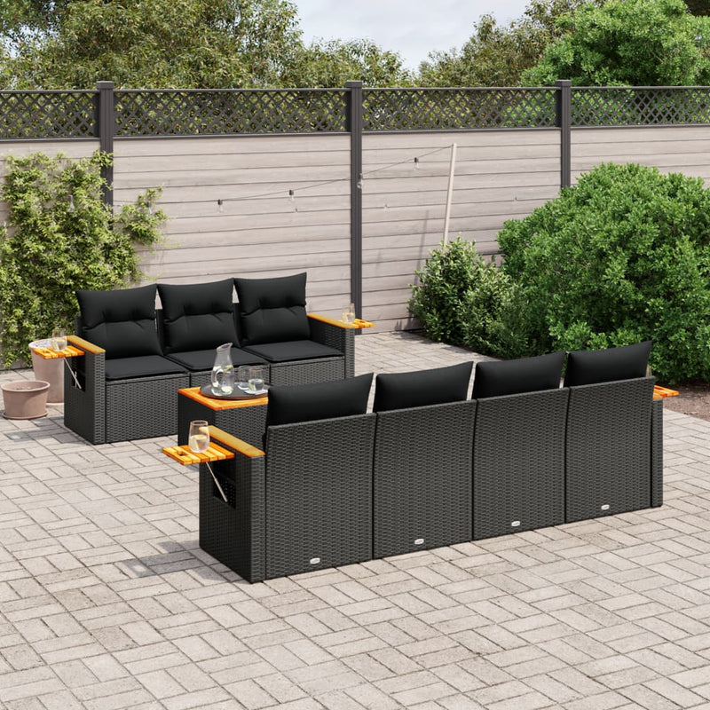 8 Piece Garden Sofa Set with Cushions Black Poly Rattan Payday Deals