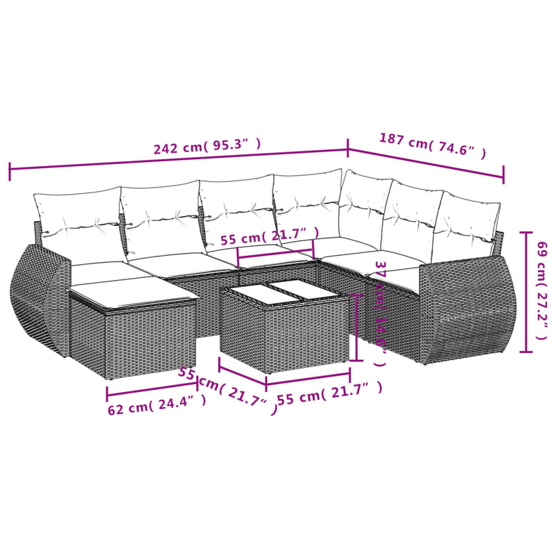 8 Piece Garden Sofa Set with Cushions Black Poly Rattan Payday Deals