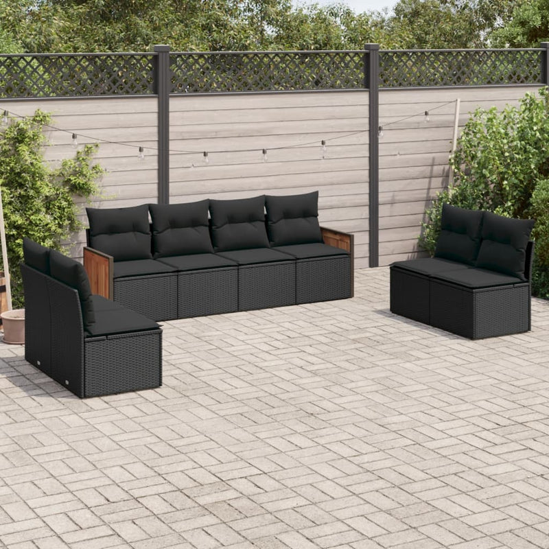 8 Piece Garden Sofa Set with Cushions Black Poly Rattan Payday Deals