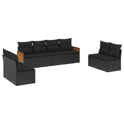 8 Piece Garden Sofa Set with Cushions Black Poly Rattan Payday Deals