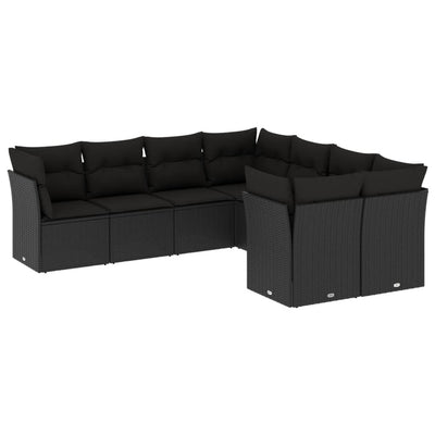 8 Piece Garden Sofa Set with Cushions Black Poly Rattan Payday Deals