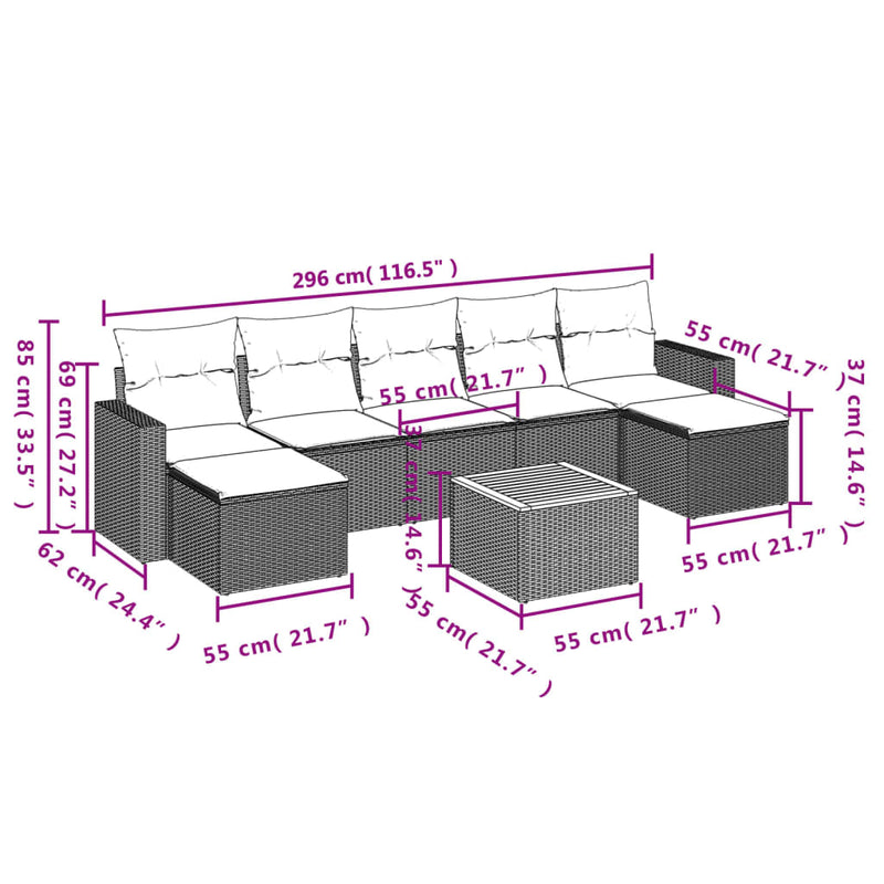 8 Piece Garden Sofa Set with Cushions Black Poly Rattan Payday Deals