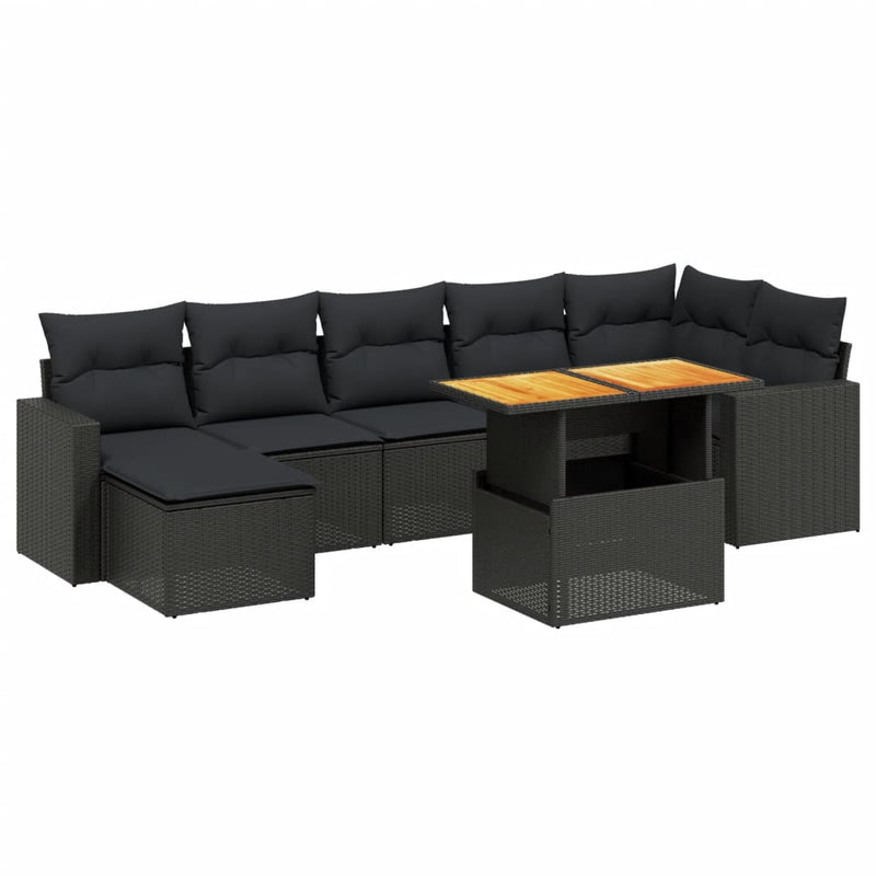 8 Piece Garden Sofa Set with Cushions Black Poly Rattan Payday Deals
