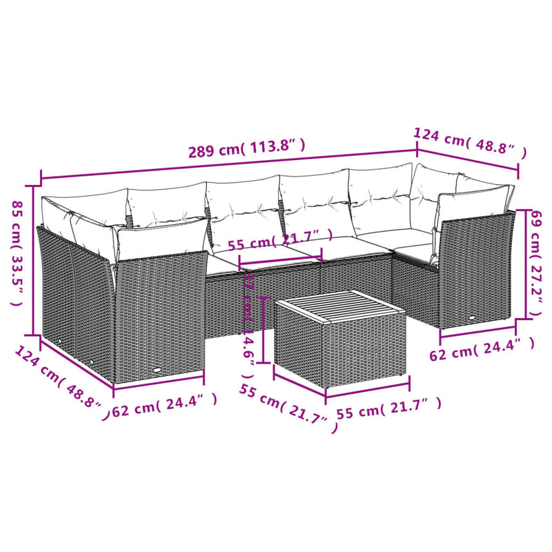8 Piece Garden Sofa Set with Cushions Black Poly Rattan Payday Deals
