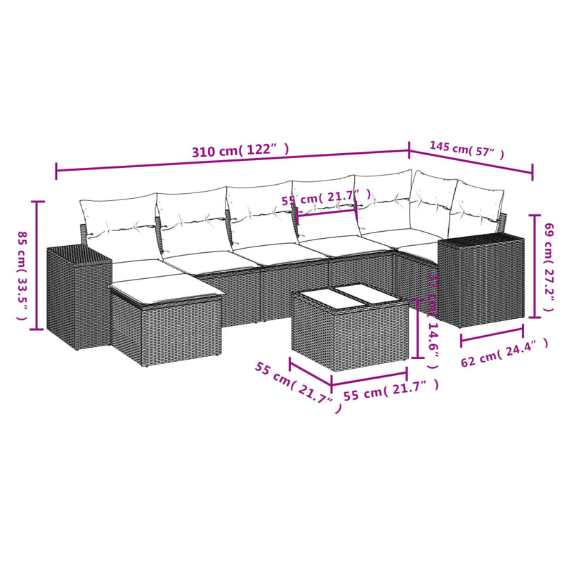 8 Piece Garden Sofa Set with Cushions Black Poly Rattan Payday Deals