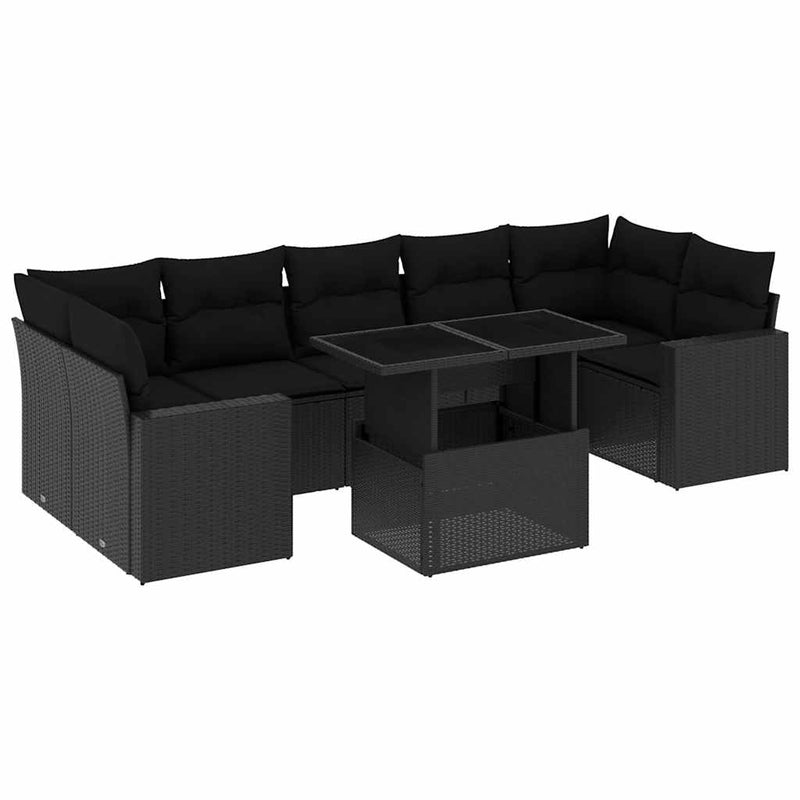 8 Piece Garden Sofa Set with Cushions Black Poly Rattan Payday Deals