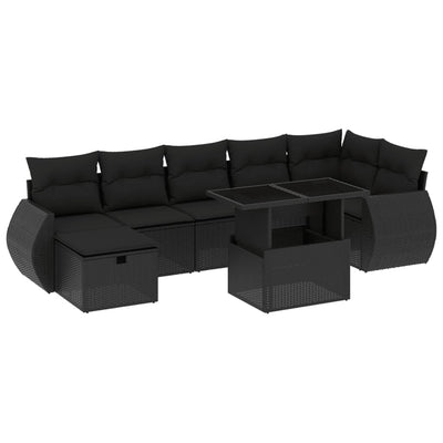 8 Piece Garden Sofa Set with Cushions Black Poly Rattan Payday Deals