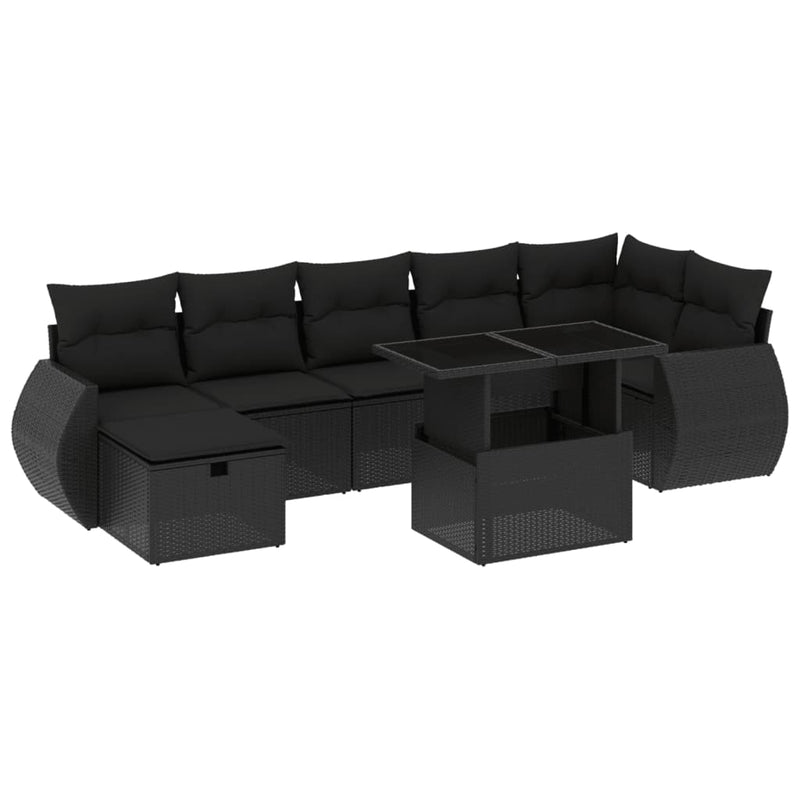 8 Piece Garden Sofa Set with Cushions Black Poly Rattan Payday Deals