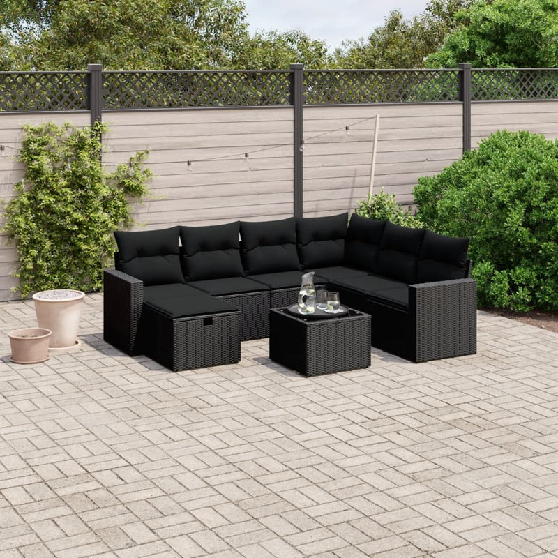 8 Piece Garden Sofa Set with Cushions Black Poly Rattan Payday Deals