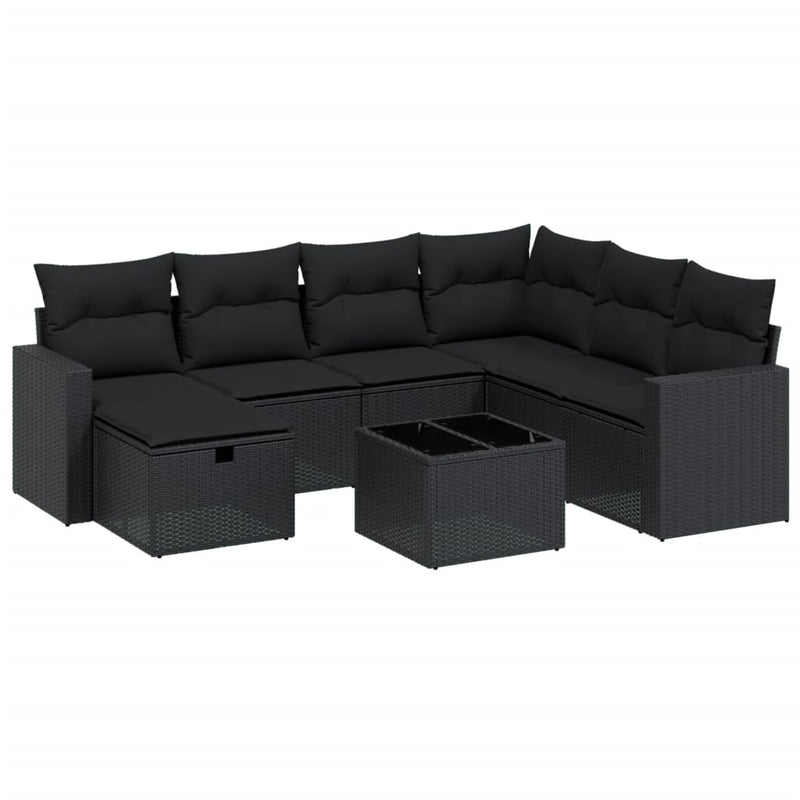 8 Piece Garden Sofa Set with Cushions Black Poly Rattan Payday Deals
