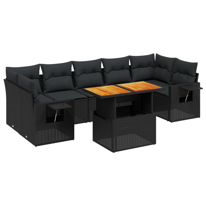 8 Piece Garden Sofa Set with Cushions Black Poly Rattan Payday Deals
