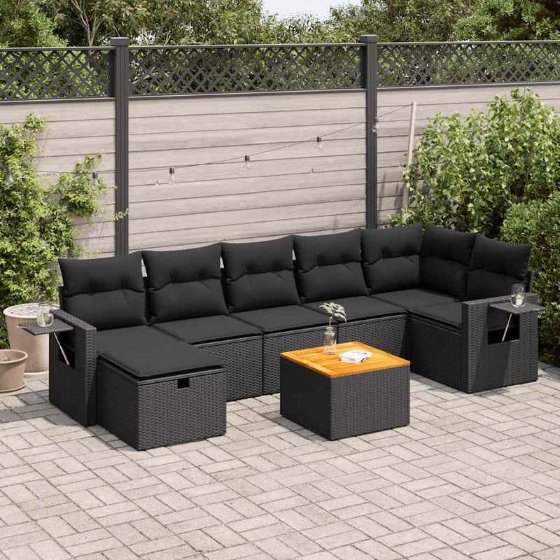 8 Piece Garden Sofa Set with Cushions Black Poly Rattan Payday Deals